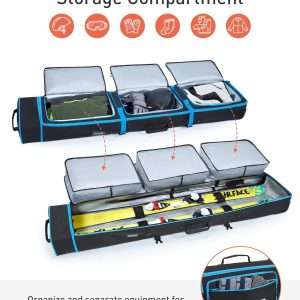 TOURIT Ski Bag with Wheels, Padded Snowboard Bag for Air Travel, Extendable from 170-185CM, 3 Outside Bags Fit ski boots, helmets, goggles - 4