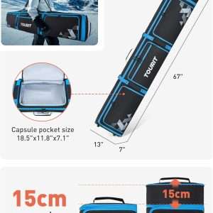 TOURIT Ski Bag with Wheels, Padded Snowboard Bag for Air Travel, Extendable from 170-185CM, 3 Outside Bags Fit ski boots, helmets, goggles - 5