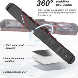 Unigear Ski Bag for Air Travel, 360° Fully Padded Protection, Water-Resistant and Durable up to 192cm for Snow Air Travel Transport - 2