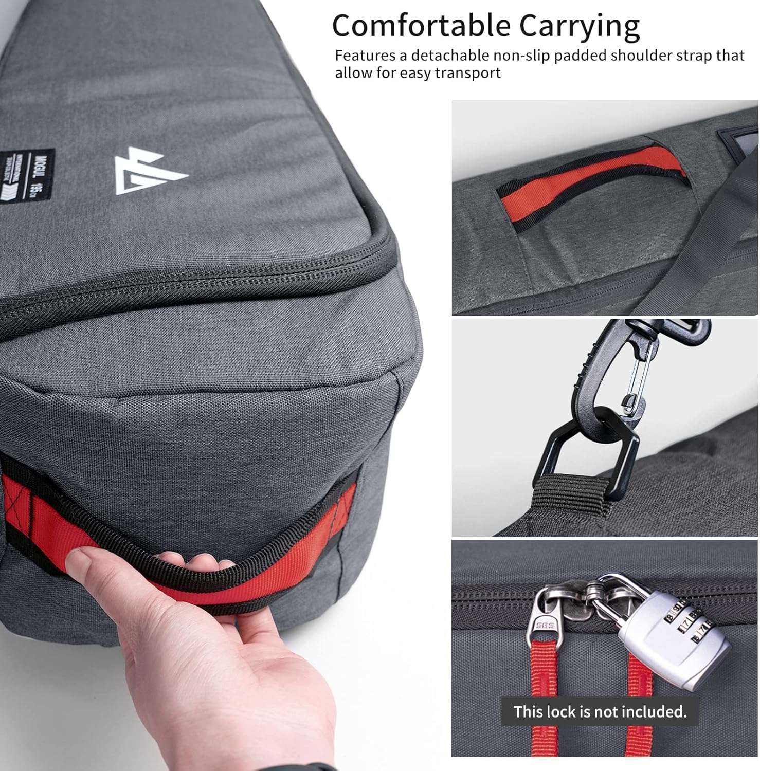 Unigear Ski Bag for Air Travel, 360° Fully Padded Protection, Water-Resistant and Durable up to 192cm for Snow Air Travel Transport - 5