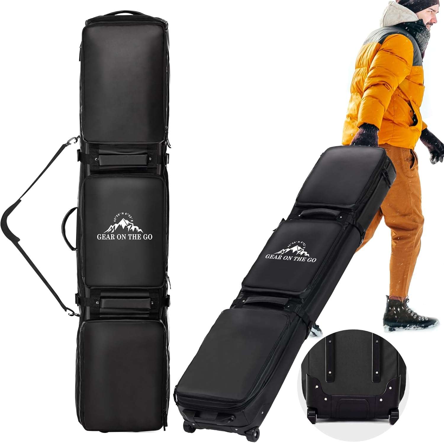 Double Rolling Ski Bag Padded Waterproof Snowboard Bag with Wheels for Air Travel Wheeled Ski Bag for Snowboard or Skis Accommodates Ski Boot - 1