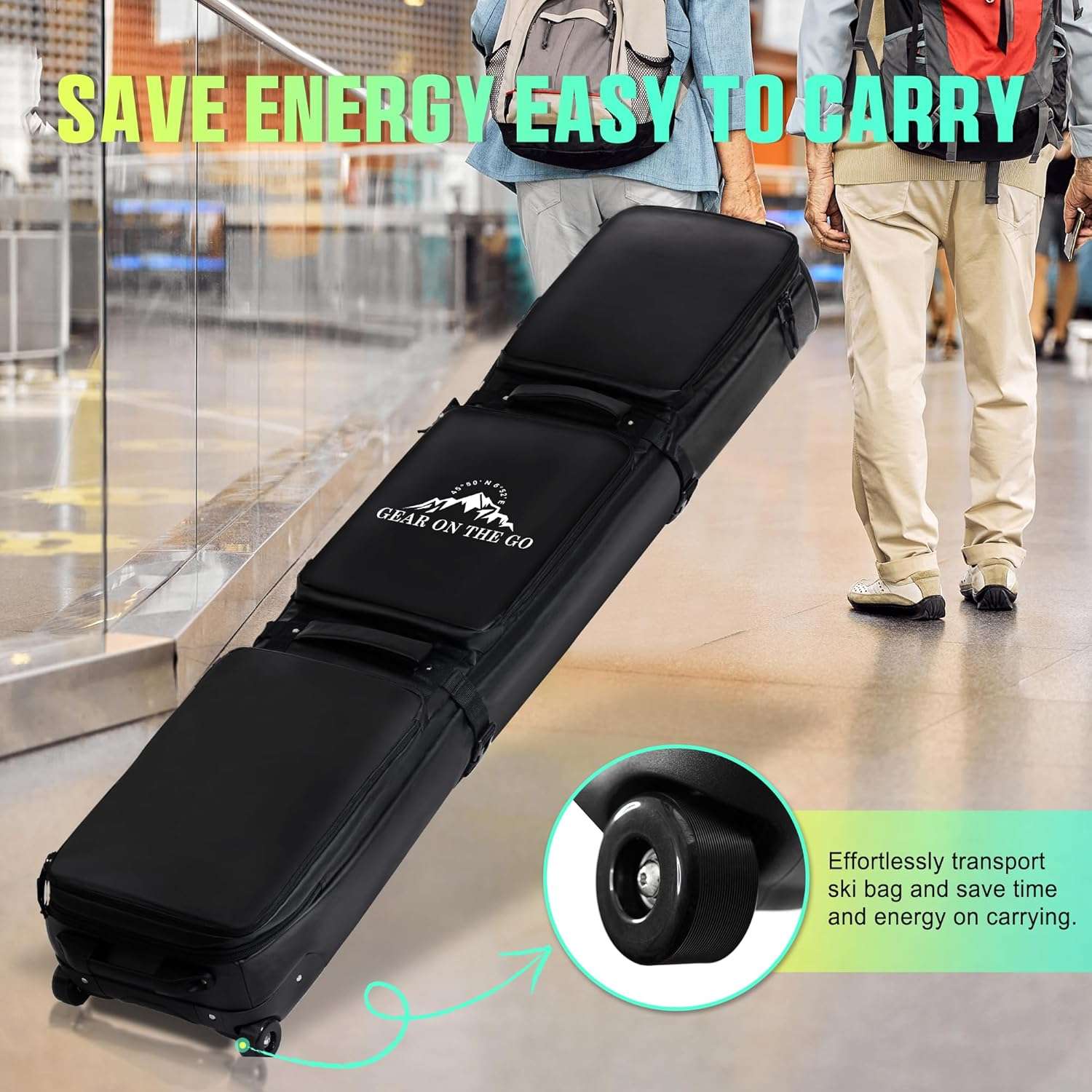 Double Rolling Ski Bag Padded Waterproof Snowboard Bag with Wheels for Air Travel Wheeled Ski Bag for Snowboard or Skis Accommodates Ski Boot - 2