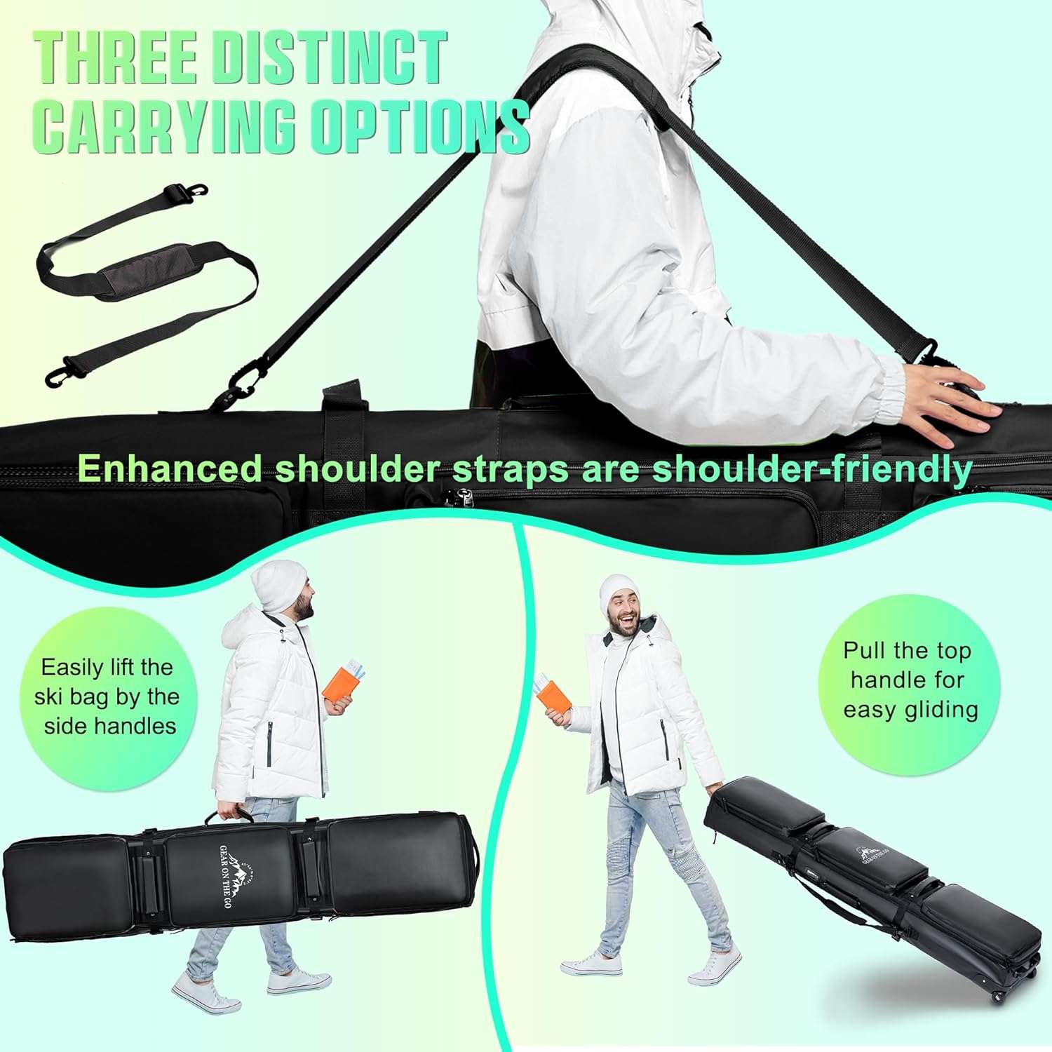 Double Rolling Ski Bag Padded Waterproof Snowboard Bag with Wheels for Air Travel Wheeled Ski Bag for Snowboard or Skis Accommodates Ski Boot - 5