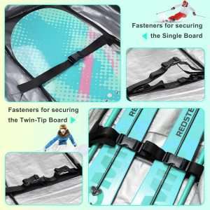 Double Rolling Ski Bag Padded Waterproof Snowboard Bag with Wheels for Air Travel Wheeled Ski Bag for Snowboard or Skis Accommodates Ski Boot - 6