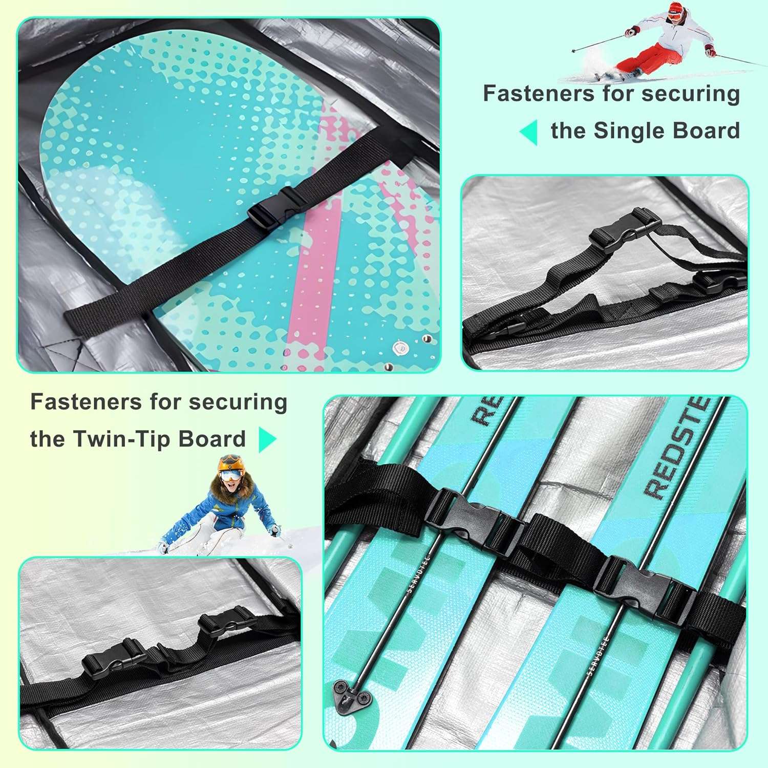 Double Rolling Ski Bag Padded Waterproof Snowboard Bag with Wheels for Air Travel Wheeled Ski Bag for Snowboard or Skis Accommodates Ski Boot - 6