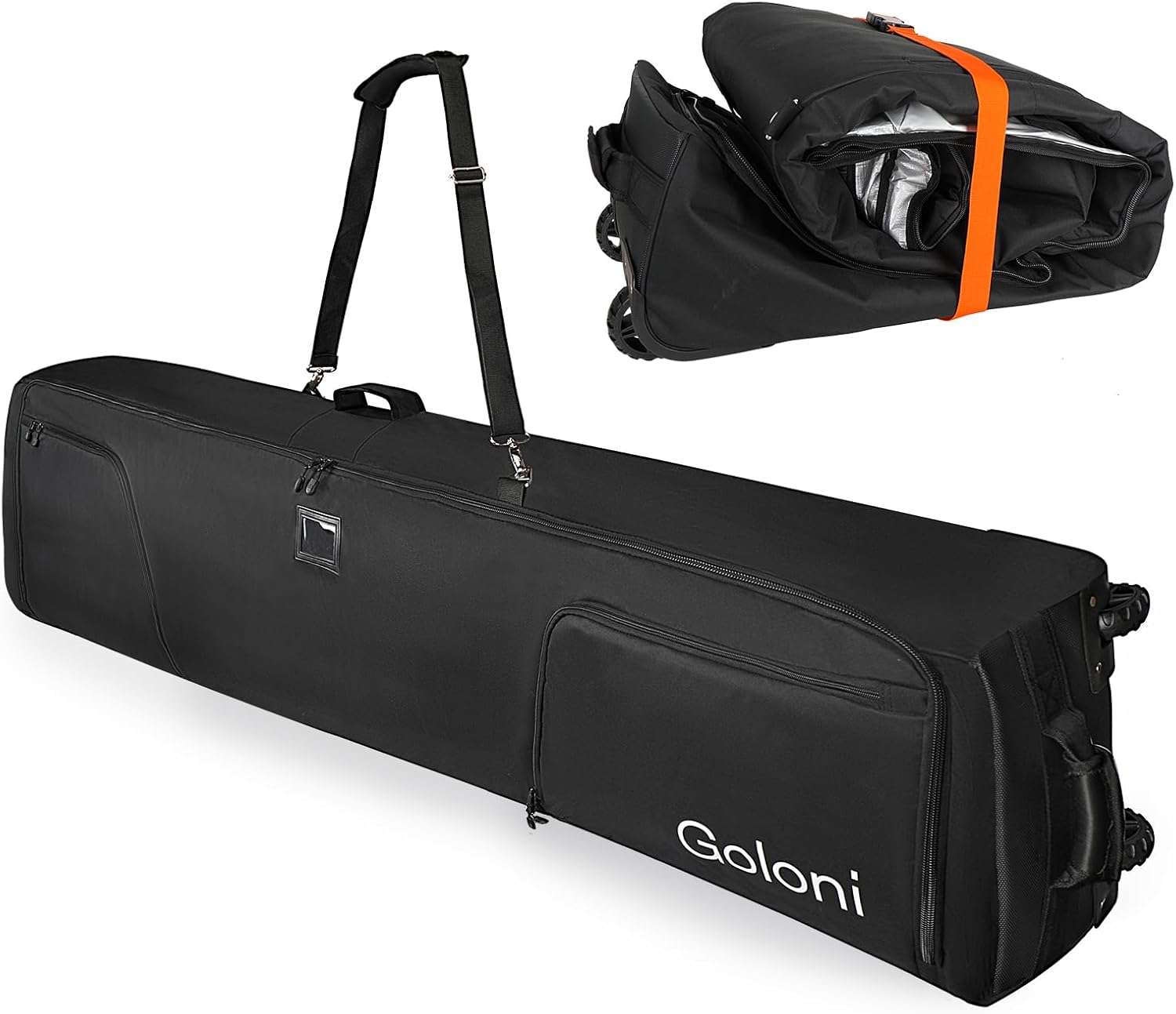 Goloni Ski Bag with Wheels,Padded Snowboard Bag for Air Travel,600D Waterproof Fabric,Foldable Snow Bag Fits 2 Pairs Skis - 1