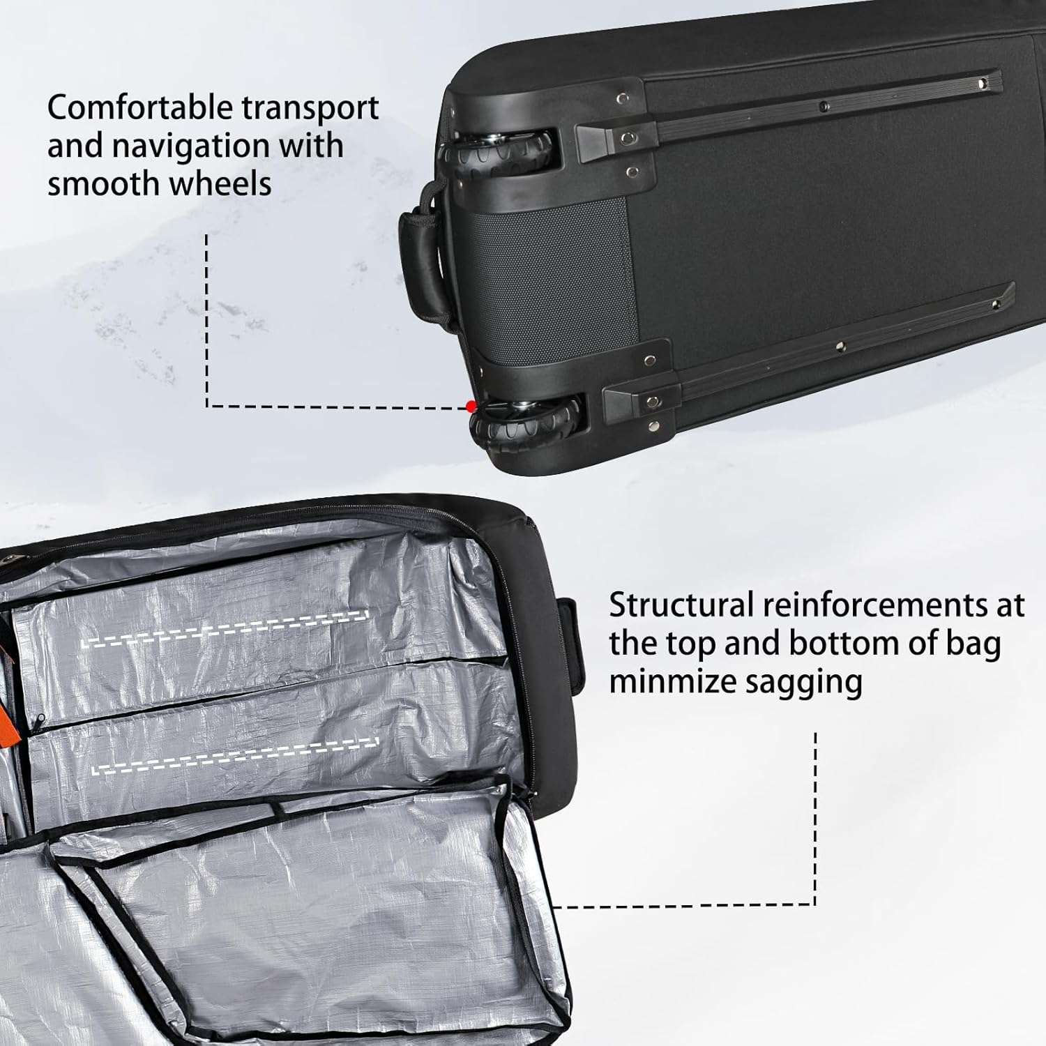 Goloni Ski Bag with Wheels,Padded Snowboard Bag for Air Travel,600D Waterproof Fabric,Foldable Snow Bag Fits 2 Pairs Skis - 4
