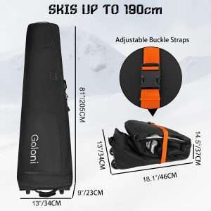 Goloni Ski Bag with Wheels,Padded Snowboard Bag for Air Travel,600D Waterproof Fabric,Foldable Snow Bag Fits 2 Pairs Skis - 5