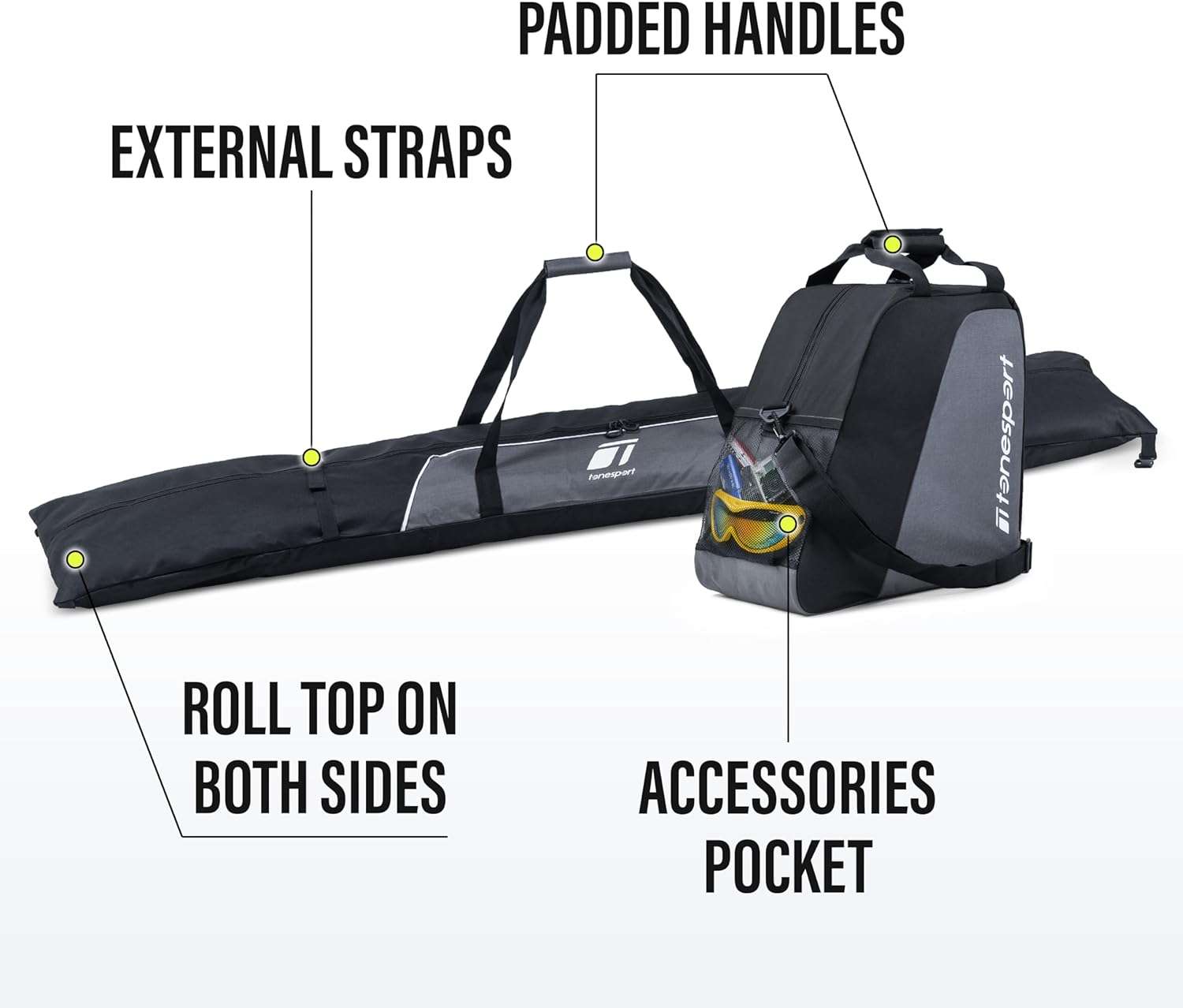 Ski Bag and Boot Bag Combo - Ski Bags for Air Travel - Unpadded Snow Ski Bags - For Skis Up to 180cm - 2