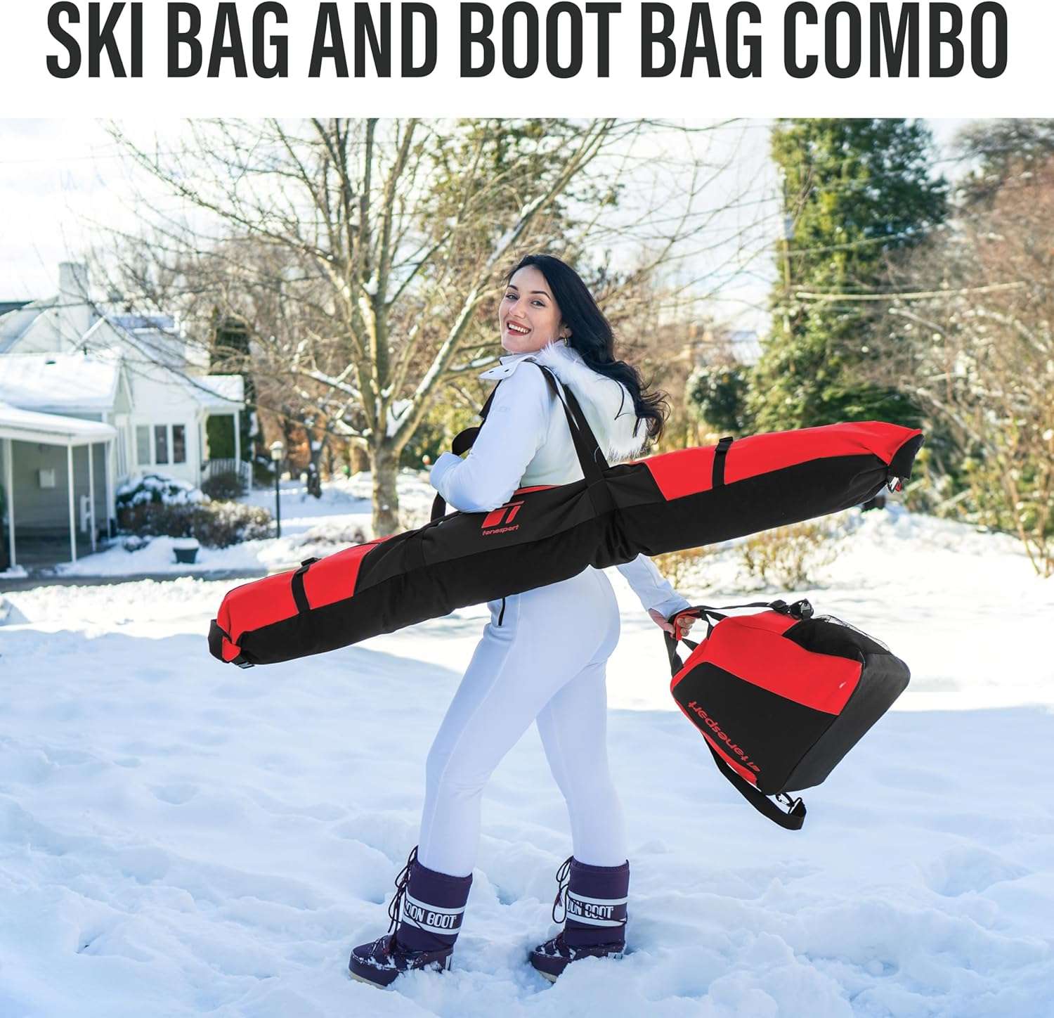 Ski Bag and Boot Bag Combo - Ski Bags for Air Travel - Unpadded Snow Ski Bags - For Skis Up to 180cm - 6