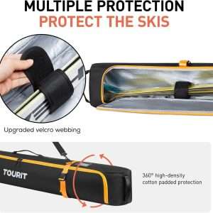 TOURIT Ski Bag for Air Travel - 360° Fully Padded Protection, 900D Oxford Water-Resistant, Independent Storage for Pole, Velcro Strap for Ski, Large Capacity Single Ski Carry Bag for Ski Gear - 2