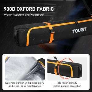TOURIT Ski Bag for Air Travel - 360° Fully Padded Protection, 900D Oxford Water-Resistant, Independent Storage for Pole, Velcro Strap for Ski, Large Capacity Single Ski Carry Bag for Ski Gear - 4