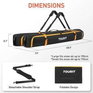 TOURIT Ski Bag for Air Travel - 360° Fully Padded Protection, 900D Oxford Water-Resistant, Independent Storage for Pole, Velcro Strap for Ski, Large Capacity Single Ski Carry Bag for Ski Gear - 6
