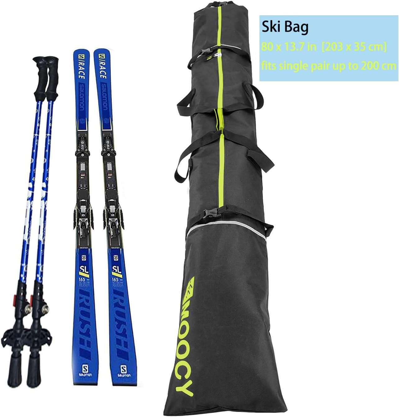 MOOCY Ski Bag for Air Travel, Unpadded Snow Bag Fits Skis Up to 200cm, Carrying Bag for Adults and Children - 2