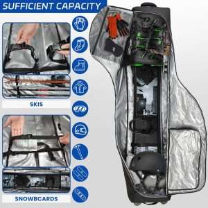 Padded Ski Bag with Wheels for Air Travel, Double Rolling Snowboard Bag Heavy Duty Waterproof for Storage & Transportation of Snowboard-Ski Gear - 2