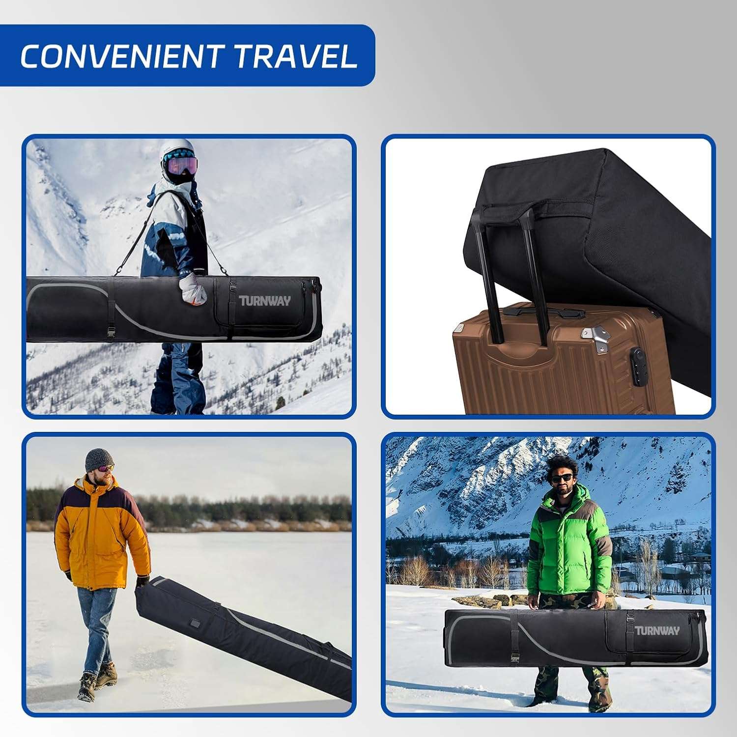 Padded Ski Bag with Wheels for Air Travel, Double Rolling Snowboard Bag Heavy Duty Waterproof for Storage & Transportation of Snowboard-Ski Gear - 4