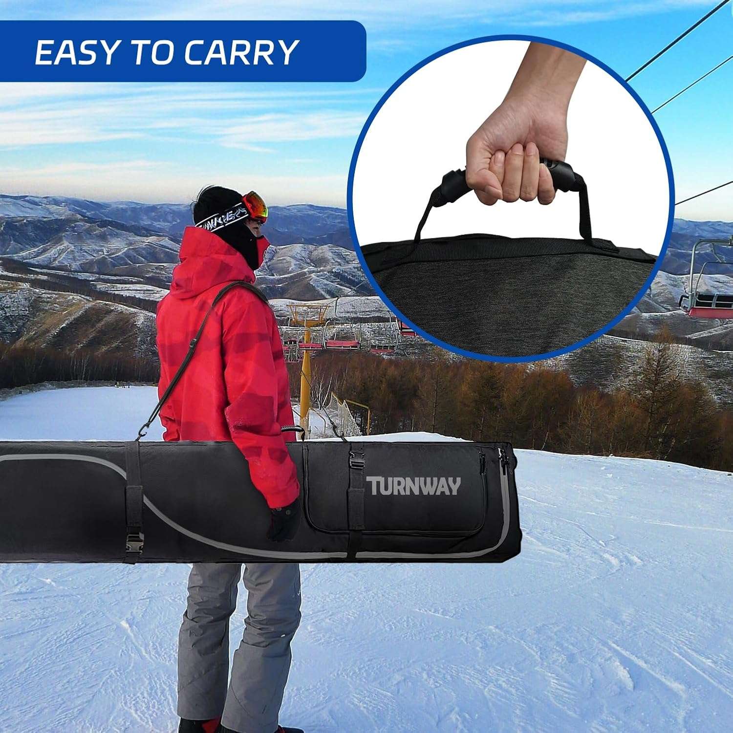 Padded Ski Bag with Wheels for Air Travel, Double Rolling Snowboard Bag Heavy Duty Waterproof for Storage & Transportation of Snowboard-Ski Gear - 6