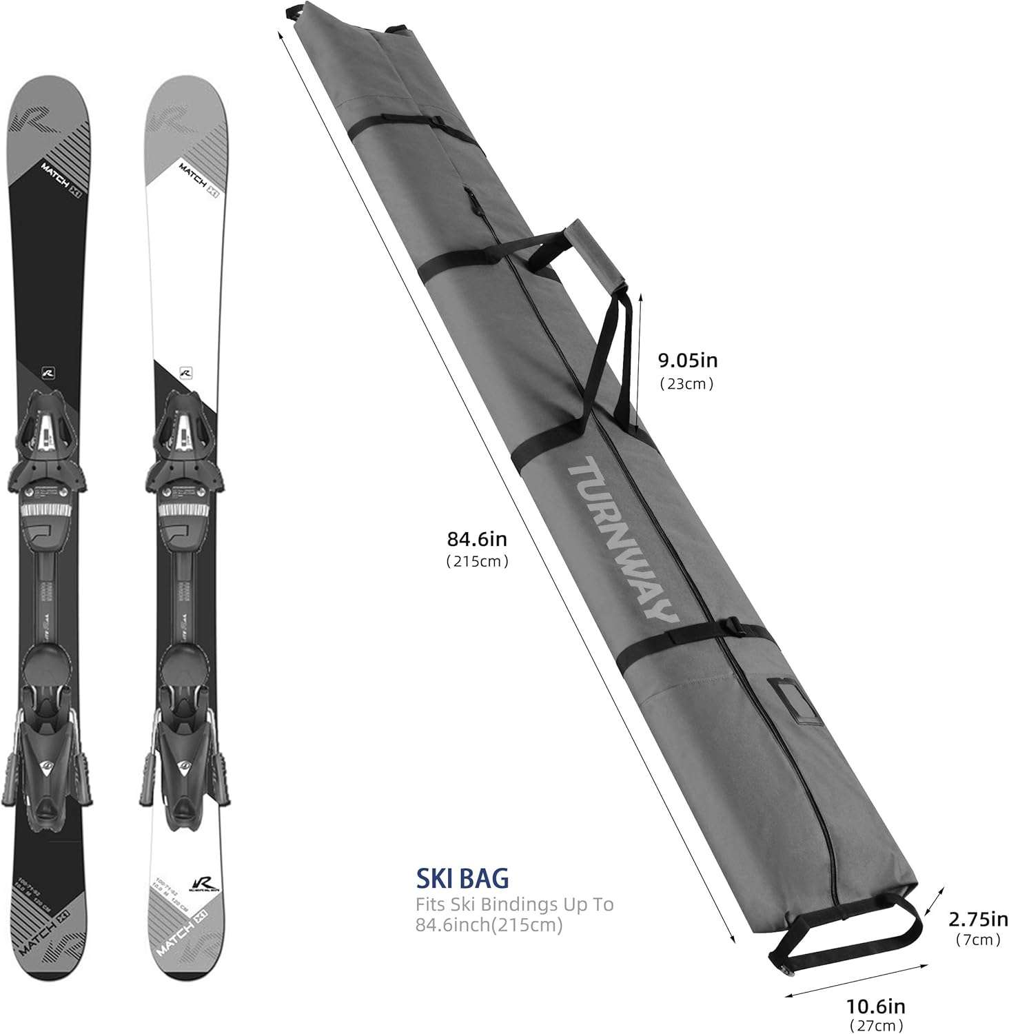 Ski Bag - Store & Transport Skis Up to 215 cm, Poles & Extras - Waterproof - for Men, Women and Youth - 2