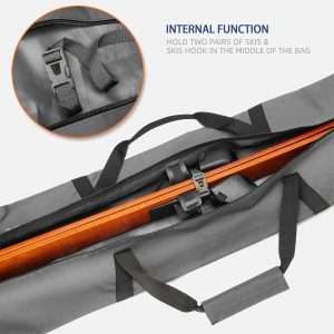 Ski Bag - Store & Transport Skis Up to 215 cm, Poles & Extras - Waterproof - for Men, Women and Youth - 3