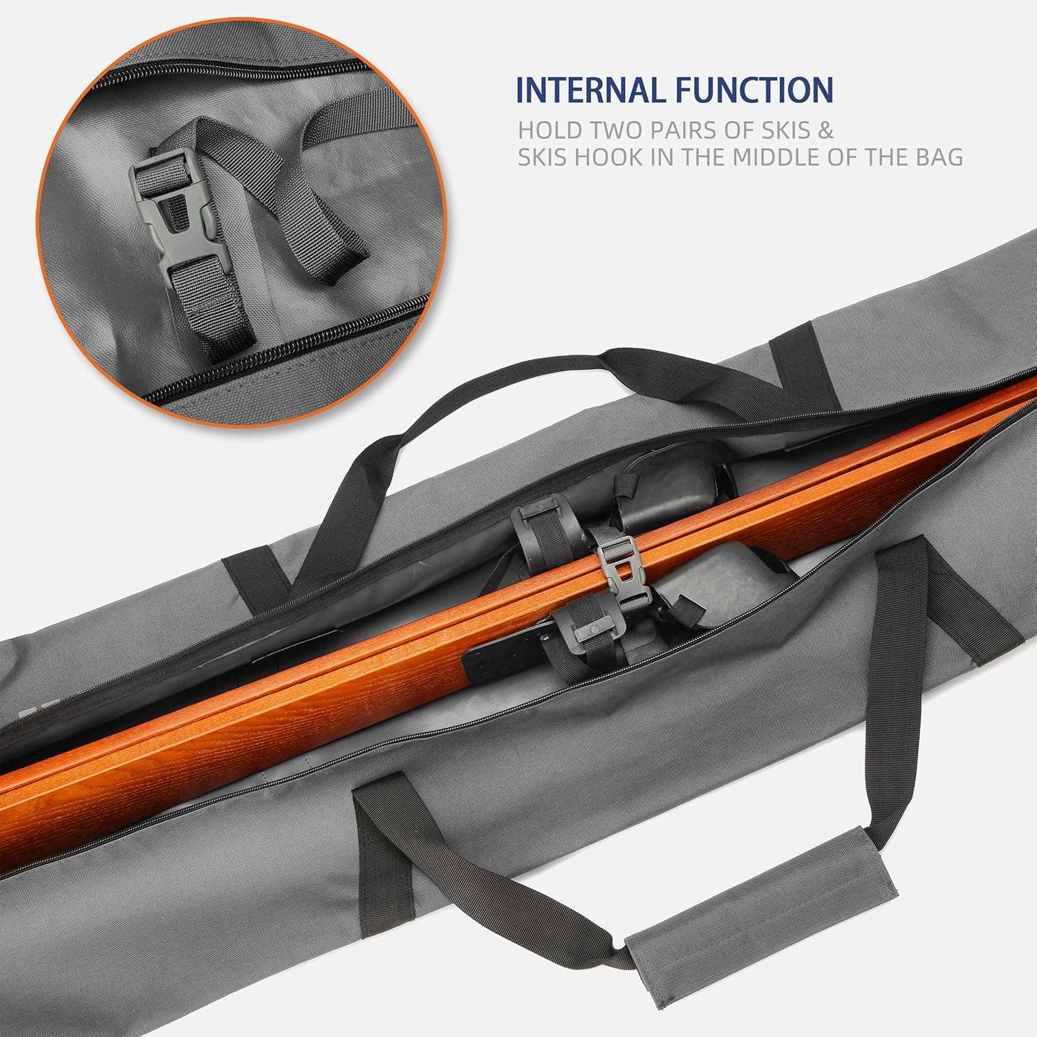 Ski Bag - Store & Transport Skis Up to 215 cm, Poles & Extras - Waterproof - for Men, Women and Youth - 3