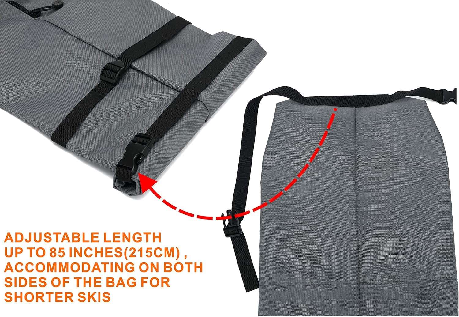 Ski Bag - Store & Transport Skis Up to 215 cm, Poles & Extras - Waterproof - for Men, Women and Youth - 6