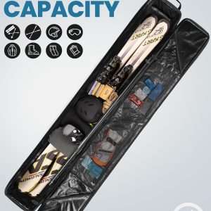 OutdoorMaster Ski Bag with Hard Shell On Both Ends, Ski Bags for Air Travel, Ski Case with Pockets and Removable Shoulder Straps - Up to 185cm Ski Boards - 4