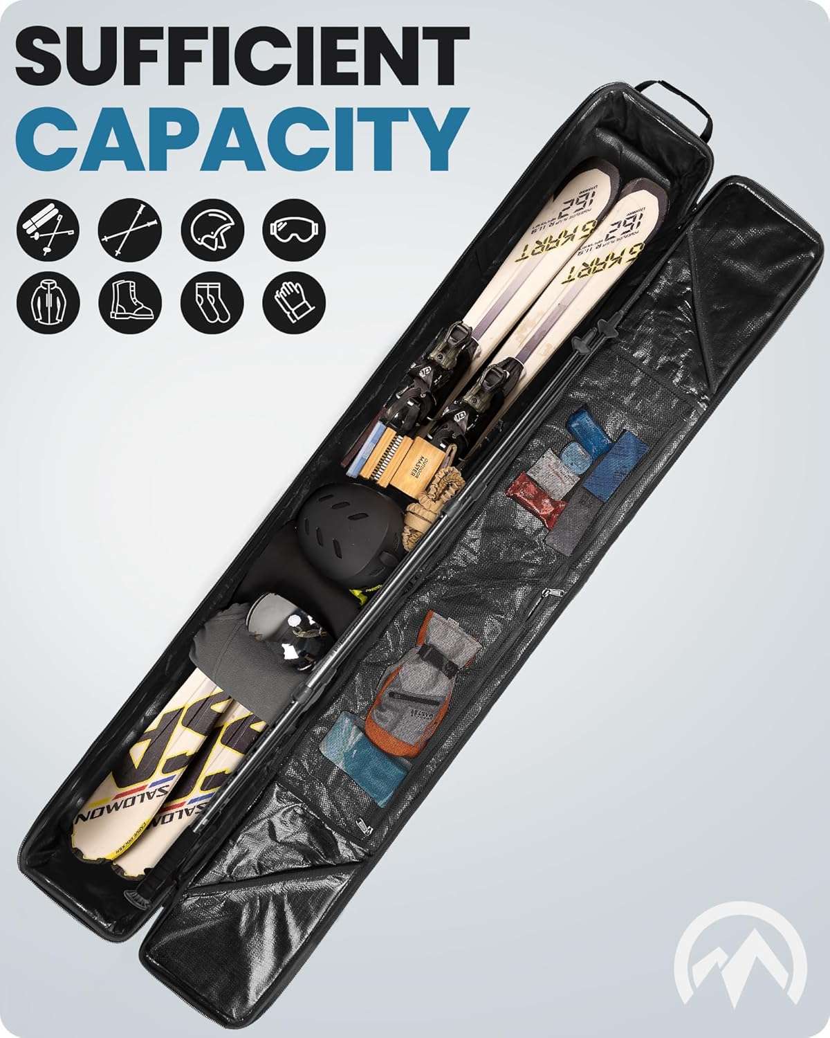 OutdoorMaster Ski Bag with Hard Shell On Both Ends, Ski Bags for Air Travel, Ski Case with Pockets and Removable Shoulder Straps - Up to 185cm Ski Boards - 4