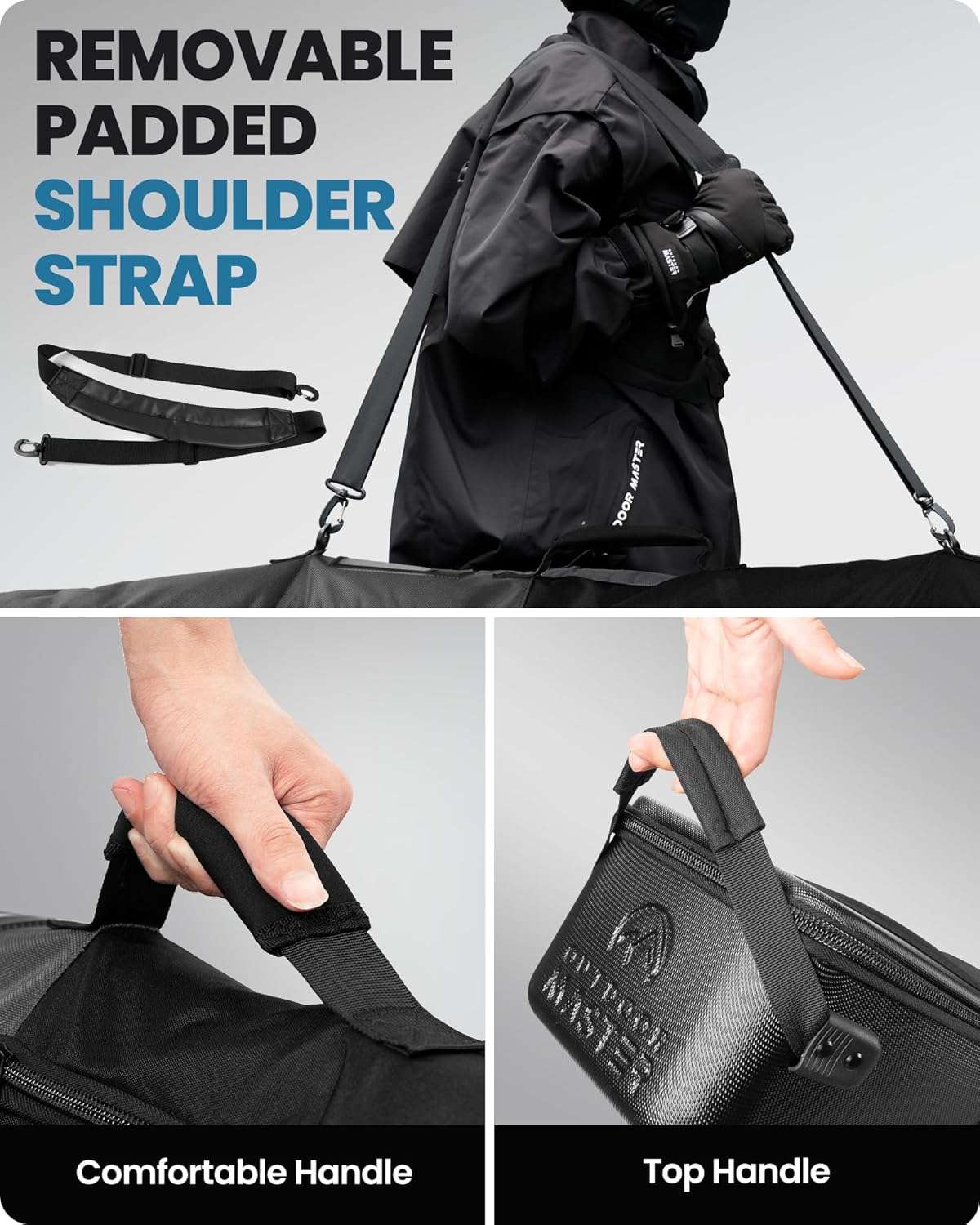 OutdoorMaster Ski Bag with Hard Shell On Both Ends, Ski Bags for Air Travel, Ski Case with Pockets and Removable Shoulder Straps - Up to 185cm Ski Boards - 5