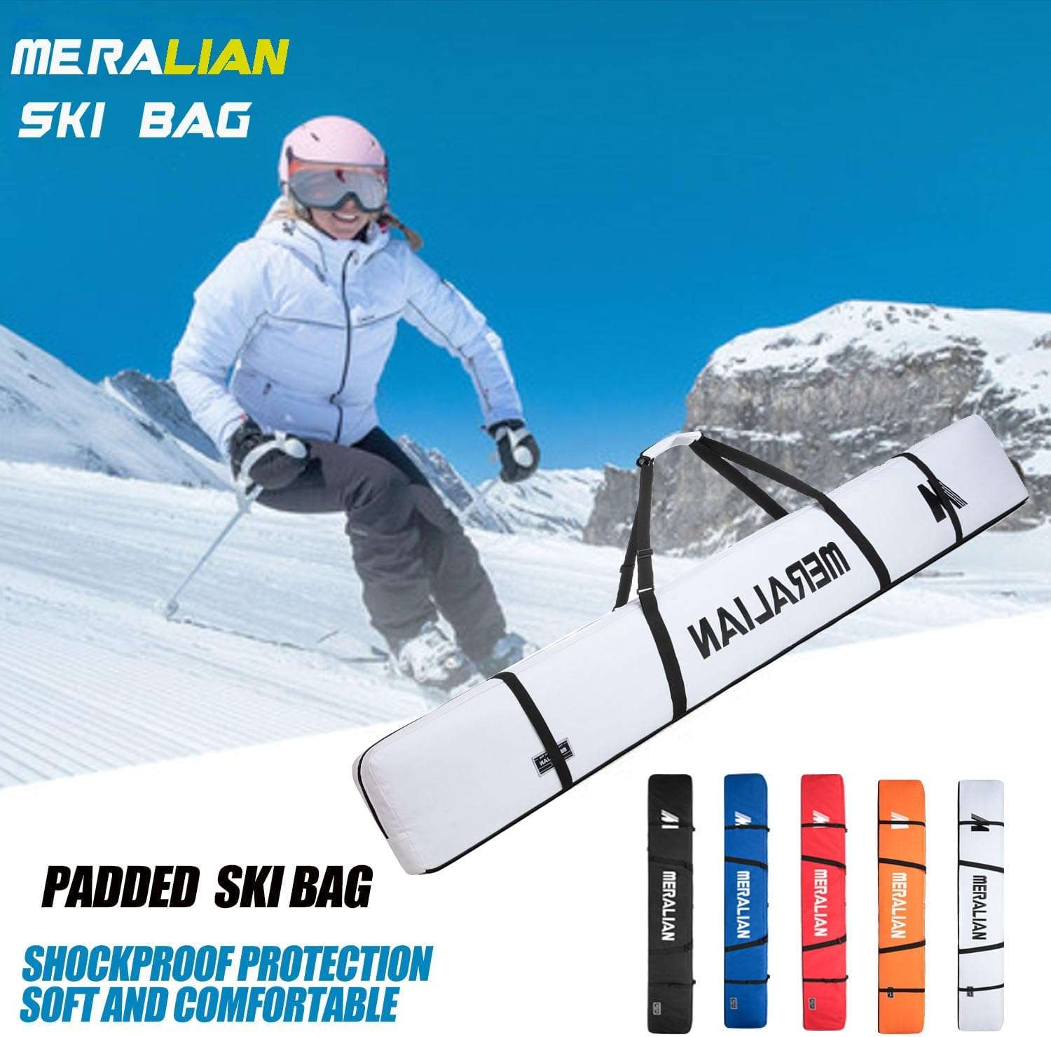 Padded Ski Bag,Waterproof Full Padded Single Ski Travel Bag with Adjustable Shoulder Strap. - 2