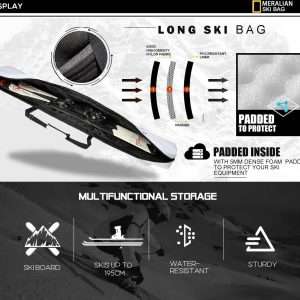 Padded Ski Bag,Waterproof Full Padded Single Ski Travel Bag with Adjustable Shoulder Strap. - 4