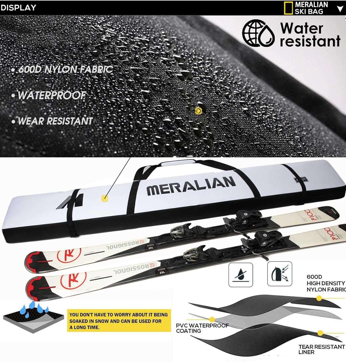 Padded Ski Bag,Waterproof Full Padded Single Ski Travel Bag with Adjustable Shoulder Strap. - 5