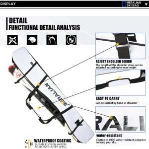 Padded Ski Bag,Waterproof Full Padded Single Ski Travel Bag with Adjustable Shoulder Strap. - 6