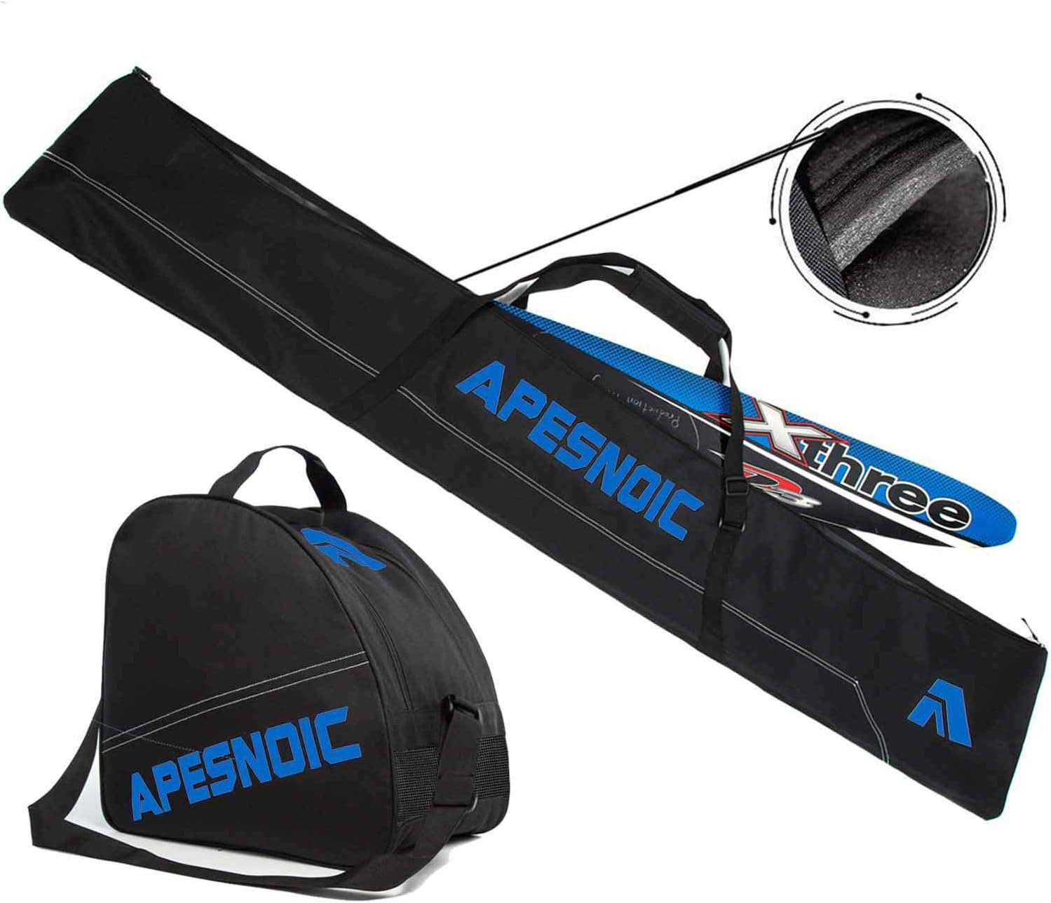 Padded Two-Piece Ski and Boot Bag Combo - Water-Resistant Travel Bag Fits Skis Up to 200 cm & Boots Size 13 With 5mm Foam Gear Bag - 1