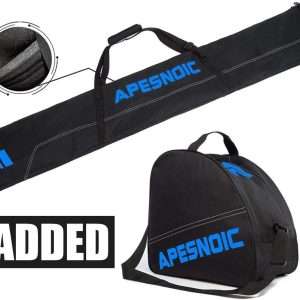 Padded Two-Piece Ski and Boot Bag Combo - Water-Resistant Travel Bag Fits Skis Up to 200 cm & Boots Size 13 With 5mm Foam Gear Bag - 2