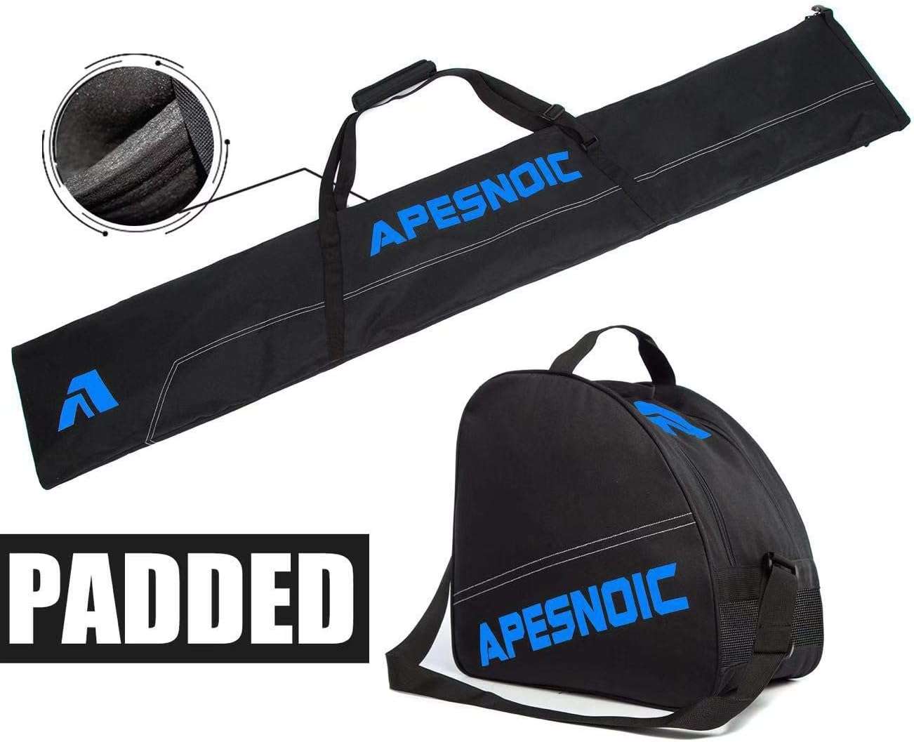 Padded Two-Piece Ski and Boot Bag Combo - Water-Resistant Travel Bag Fits Skis Up to 200 cm & Boots Size 13 With 5mm Foam Gear Bag - 2