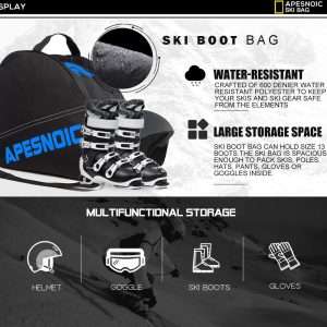 Padded Two-Piece Ski and Boot Bag Combo - Water-Resistant Travel Bag Fits Skis Up to 200 cm & Boots Size 13 With 5mm Foam Gear Bag - 5