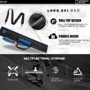 Padded Two-Piece Ski and Boot Bag Combo - Water-Resistant Travel Bag Fits Skis Up to 200 cm & Boots Size 13 With 5mm Foam Gear Bag - 6