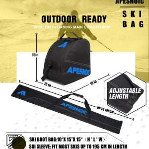 Padded Two-Piece Ski and Boot Bag Combo - Water-Resistant Travel Bag Fits Skis Up to 200 cm & Boots Size 13 With 5mm Foam Gear Bag - 7