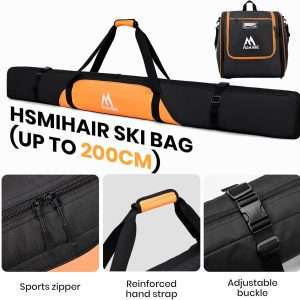 Ski Bag and Ski Boot Bag Combo-Padding Skis Bag for Air Travel,Water Proof Ski Boot Bag Fits for Skis Up to 200 CM and Boots Up To Size US13,Adults Ski Travel Bag - 4