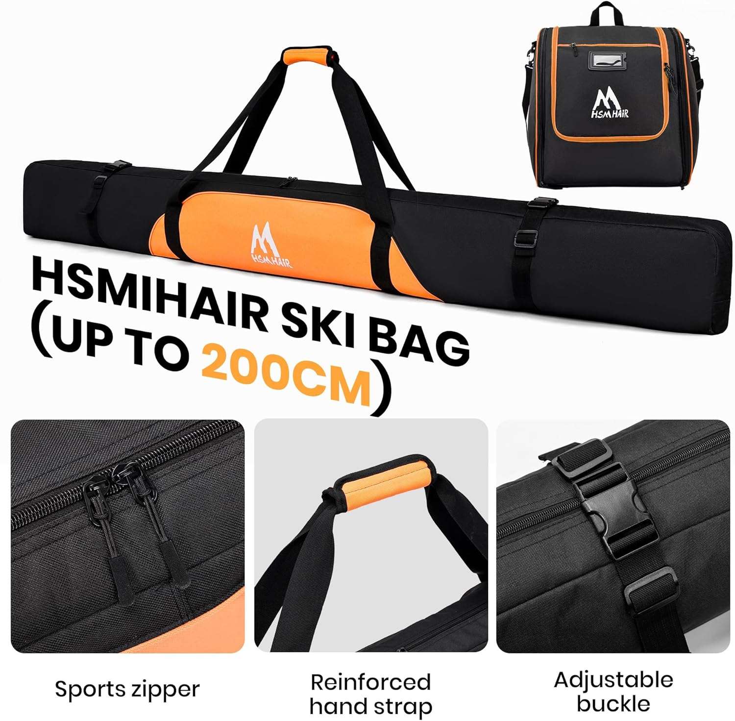 Ski Bag and Ski Boot Bag Combo-Padding Skis Bag for Air Travel,Water Proof Ski Boot Bag Fits for Skis Up to 200 CM and Boots Up To Size US13,Adults Ski Travel Bag - 4