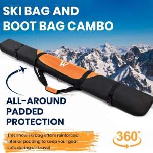 Ski Bag and Ski Boot Bag Combo-Padding Skis Bag for Air Travel,Water Proof Ski Boot Bag Fits for Skis Up to 200 CM and Boots Up To Size US13,Adults Ski Travel Bag - 6