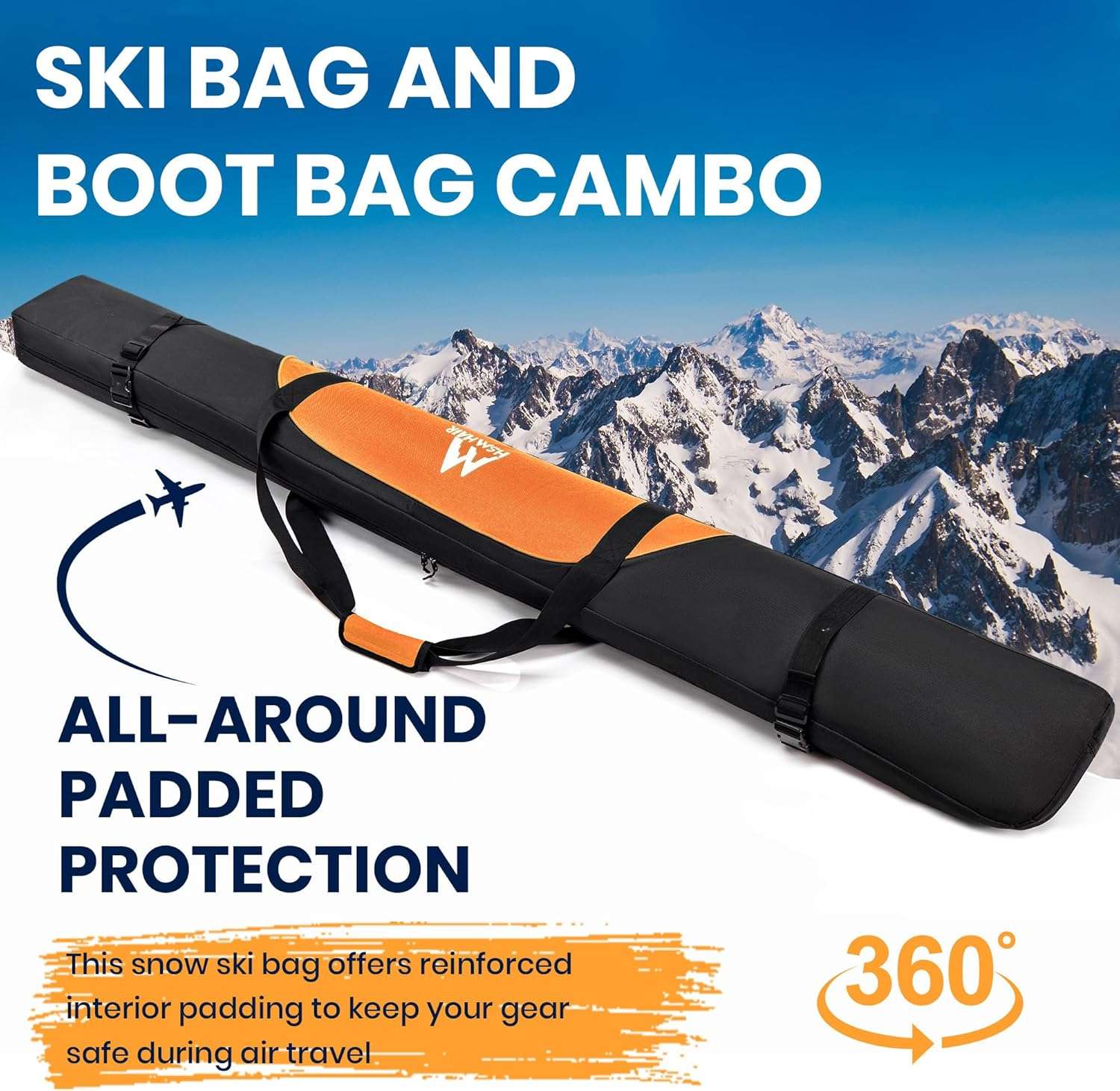 Ski Bag and Ski Boot Bag Combo-Padding Skis Bag for Air Travel,Water Proof Ski Boot Bag Fits for Skis Up to 200 CM and Boots Up To Size US13,Adults Ski Travel Bag - 6