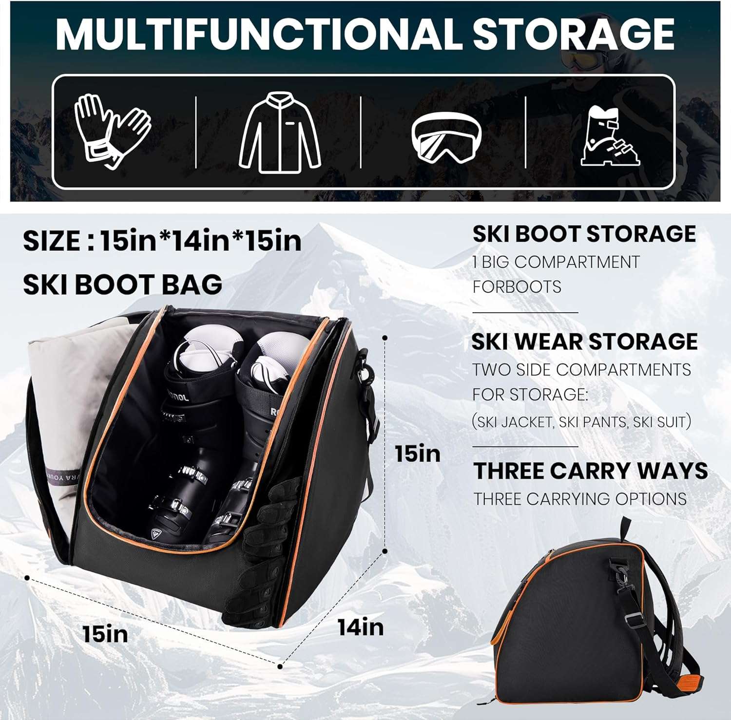 Ski Bag and Ski Boot Bag Combo-Padding Skis Bag for Air Travel,Water Proof Ski Boot Bag Fits for Skis Up to 200 CM and Boots Up To Size US13,Adults Ski Travel Bag - 7