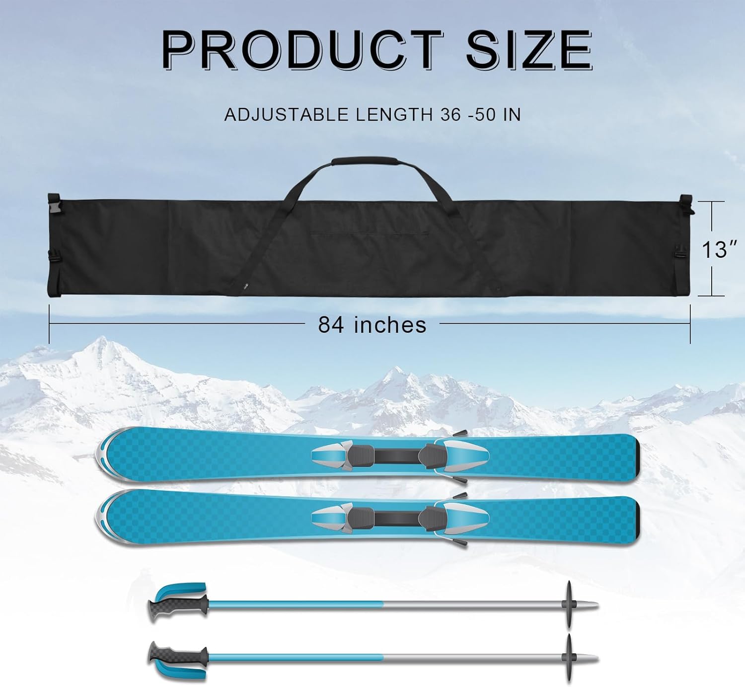 Cosmos Ski Bag Adjustable Length Skiing Travel Carry Ski Bag Snowboard Bag for Travel Skiing Accessory Equipment - Fits Ski Up to 200 cm Long, Water Resistant - 2