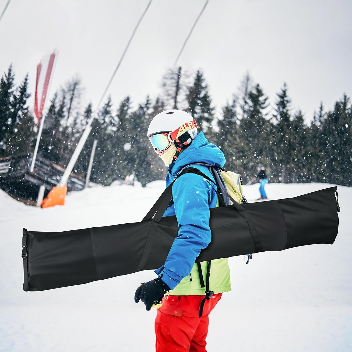 Cosmos Ski Bag Adjustable Length Skiing Travel Carry Ski Bag Snowboard Bag for Travel Skiing Accessory Equipment - Fits Ski Up to 200 cm Long, Water Resistant - 6