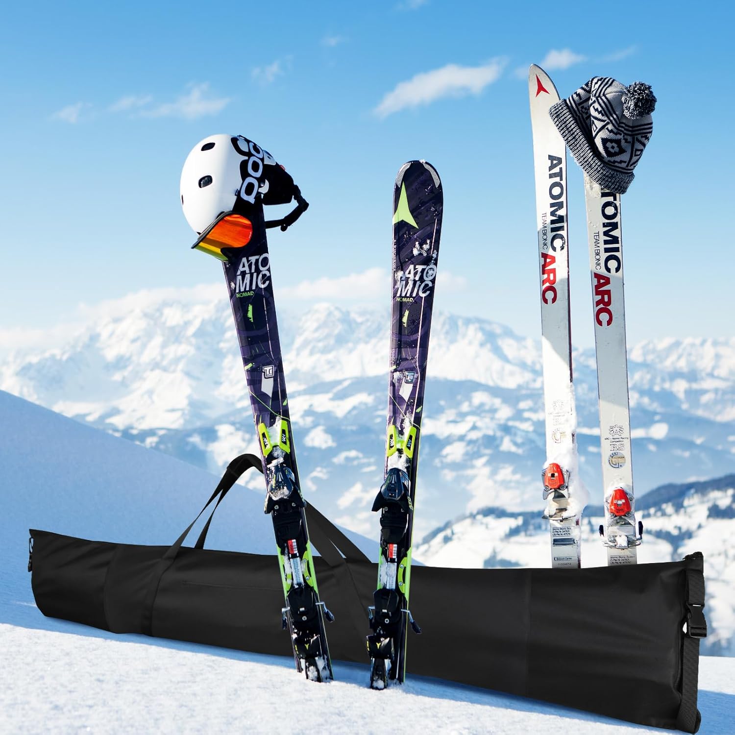 Cosmos Ski Bag Adjustable Length Skiing Travel Carry Ski Bag Snowboard Bag for Travel Skiing Accessory Equipment - Fits Ski Up to 200 cm Long, Water Resistant - 7