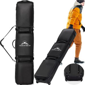 Double Rolling Ski Bag Padded Waterproof Snowboard Bag with Wheels for Air Travel Wheeled Ski Bag for Snowboard or Skis Accommodates Ski Boot - 1