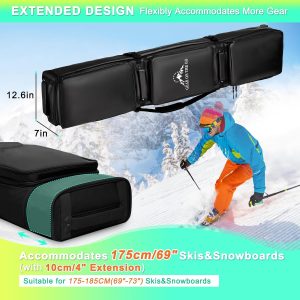 Double Rolling Ski Bag Padded Waterproof Snowboard Bag with Wheels for Air Travel Wheeled Ski Bag for Snowboard or Skis Accommodates Ski Boot - 8
