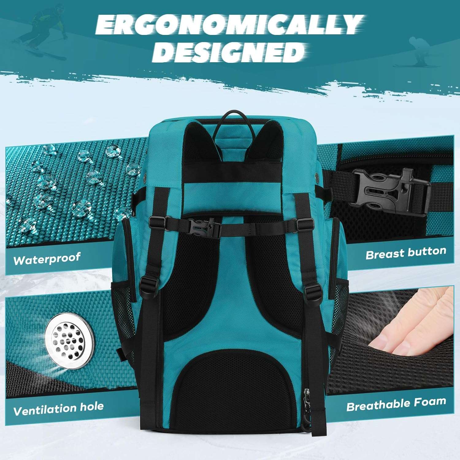 Maelstrom Ski Boot Bag,55L Large Ski Boots Travel Backpack for Men Women,Waterproof Snowboard Boot Bag for Skis Accessories - 3