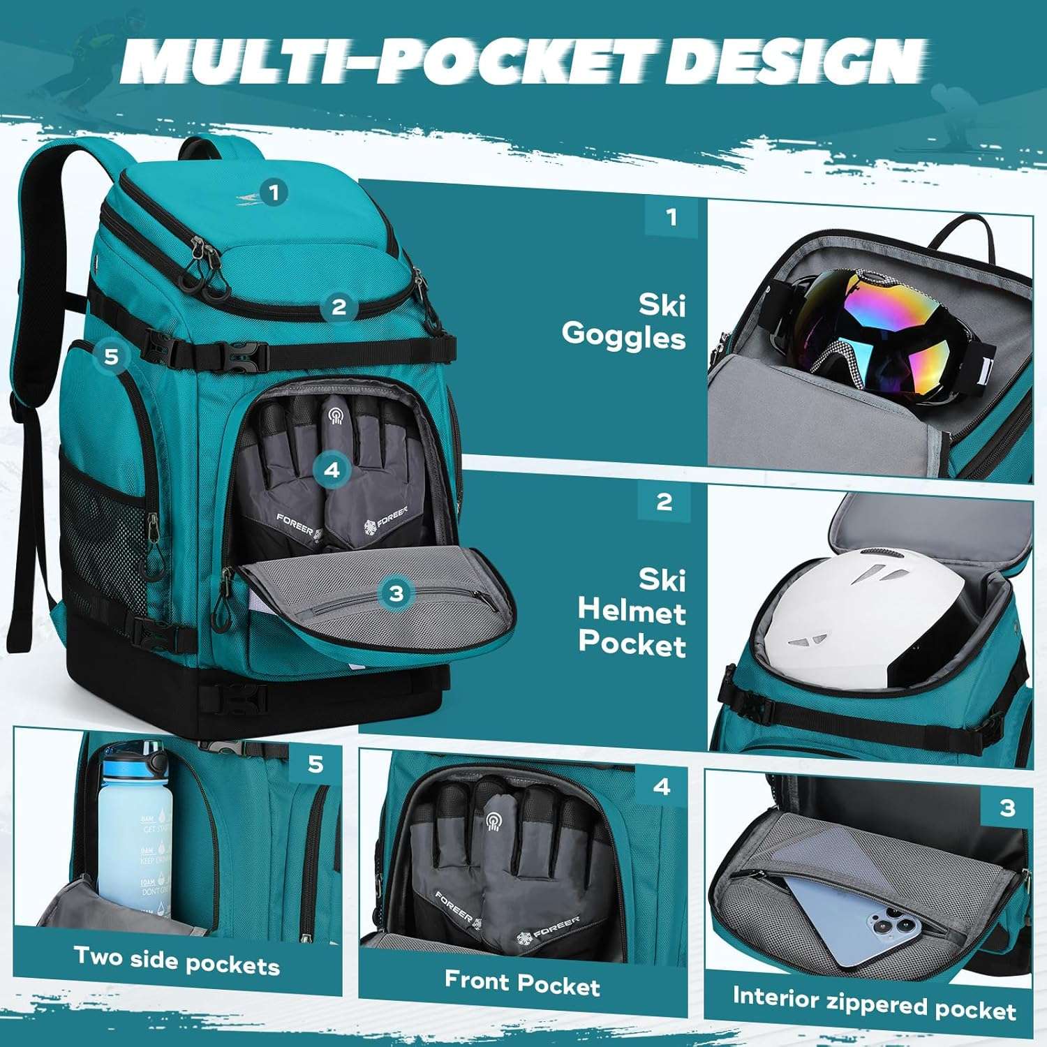 Maelstrom Ski Boot Bag,55L Large Ski Boots Travel Backpack for Men Women,Waterproof Snowboard Boot Bag for Skis Accessories - 6